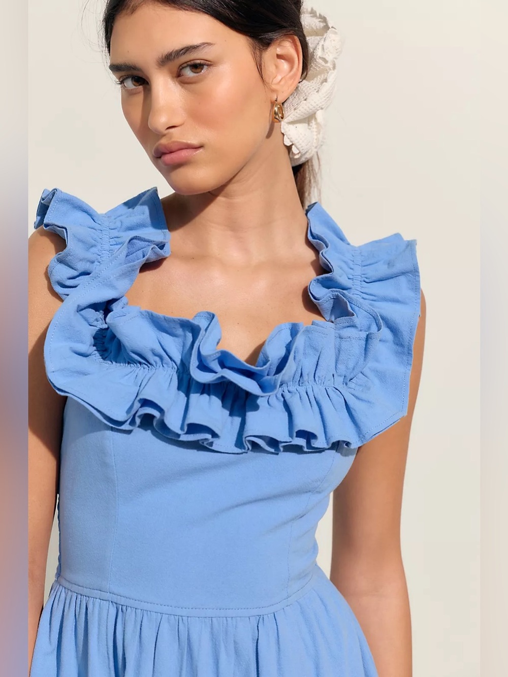 Free people ruffle it up midi dress in blue vista S